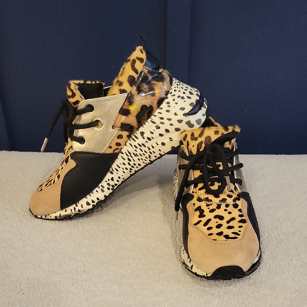 Leopard Print Sneakers with Black and Tan Accents